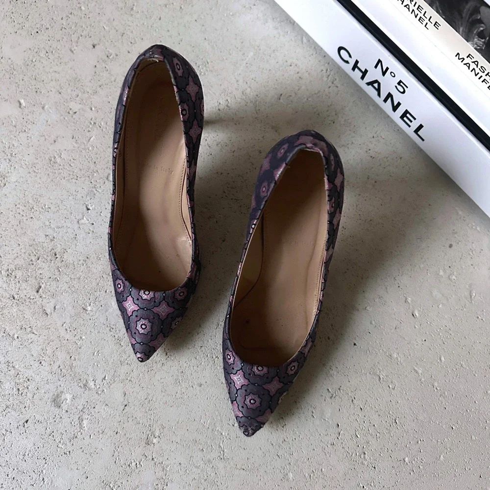J. Crew Elsie Jacquard Leather Floral Pointed Pump Heels Old Money Preppy 5